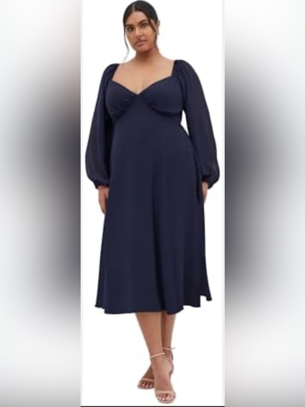 City Chic Flirty Midi Dress NWT Navy Balloon Sleeve Smocked Back Maxi US